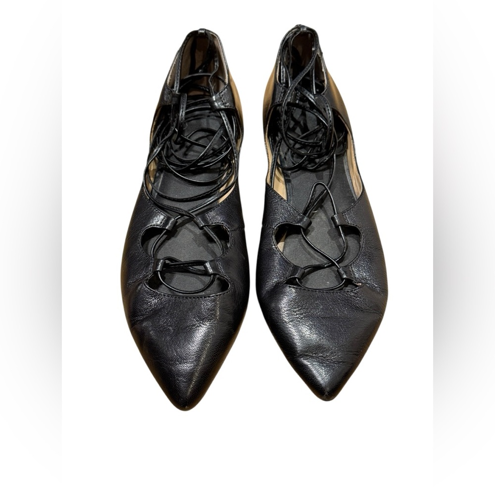 Banana Republic Allie Patent Leather Lace-Up Ballet Flats Black Size 8.5 - Picture 3 of 10